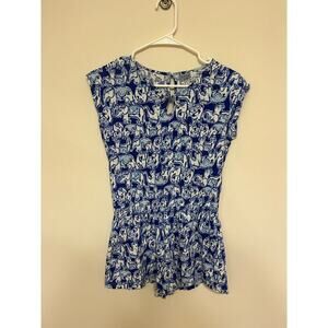 Lilly Pulitzer Girls Romper Blue Elephants Get Trunky XL